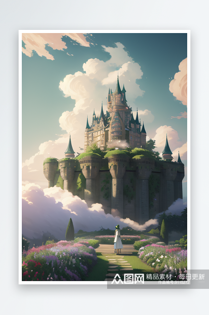 梦幻花园城堡云端之上素材