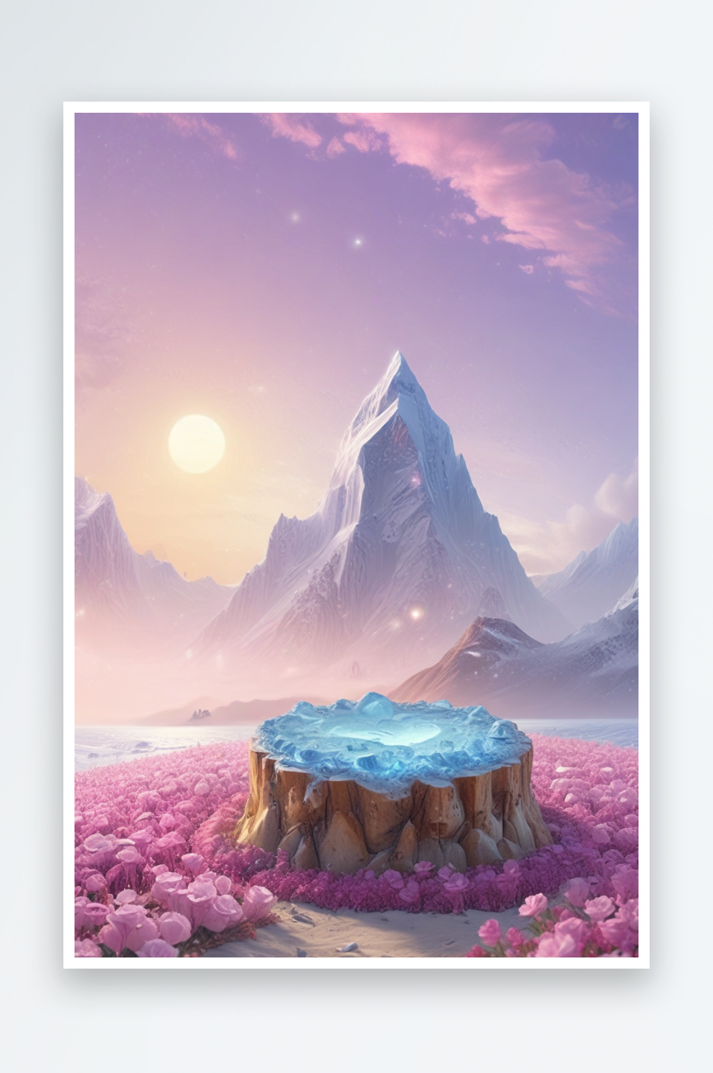 冰冻海洋与雪地的黄昏美景素材