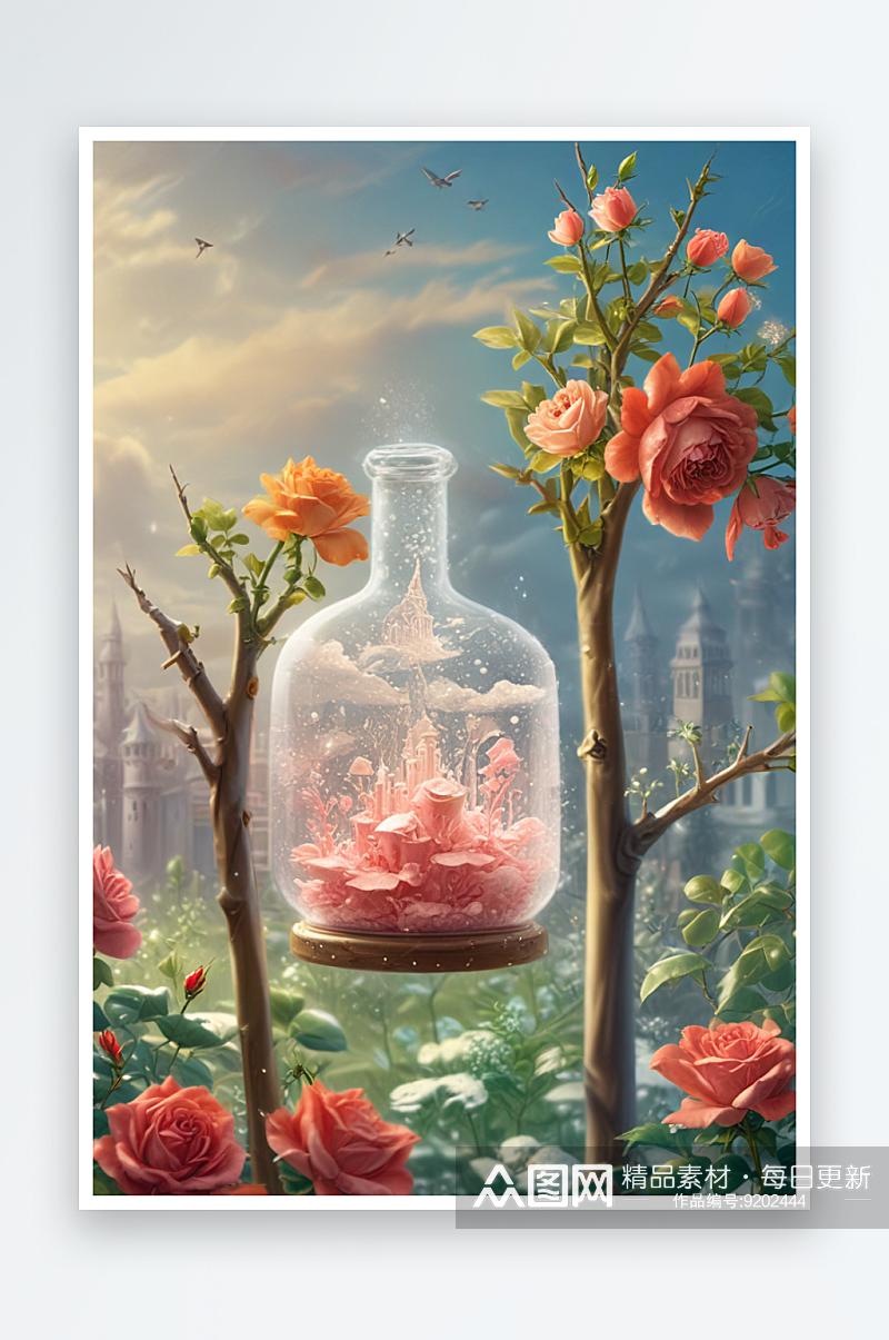 异形玻璃瓶里的奇幻花园素材