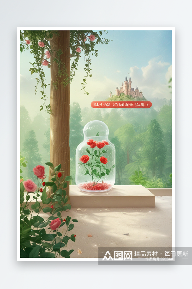 异形玻璃瓶里的奇幻花园素材