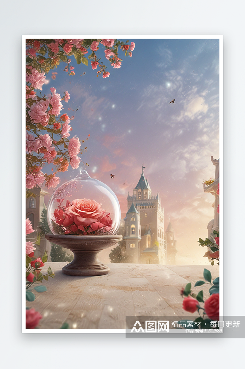 城堡与玫瑰花园的奇幻之旅素材