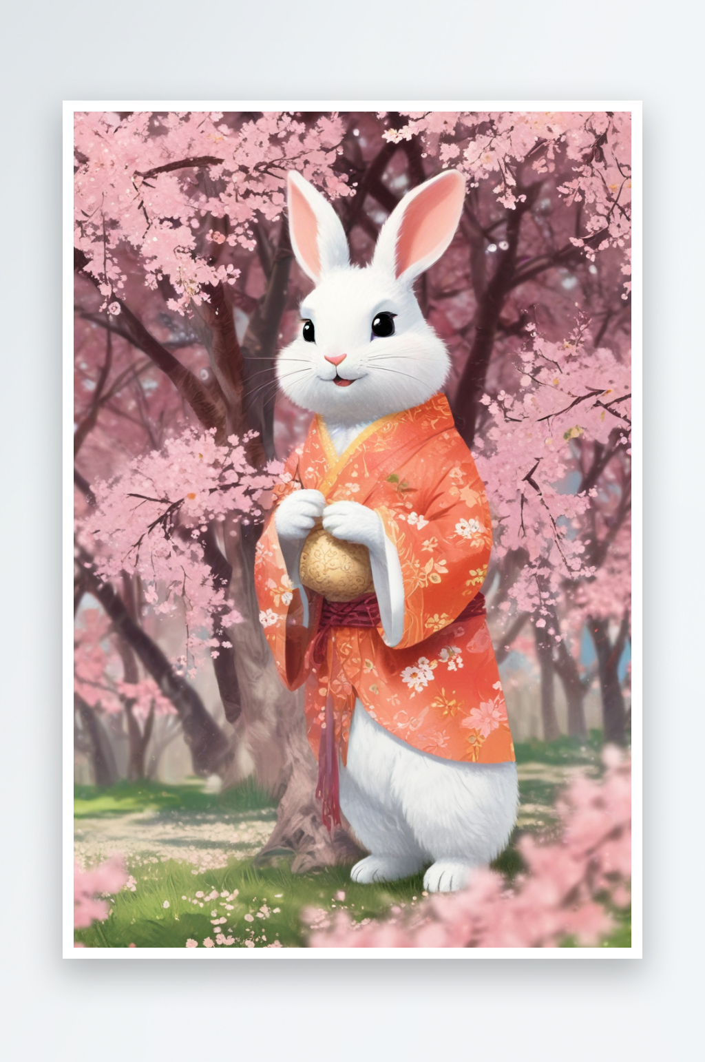 兔子与樱花的甜蜜邂逅素材