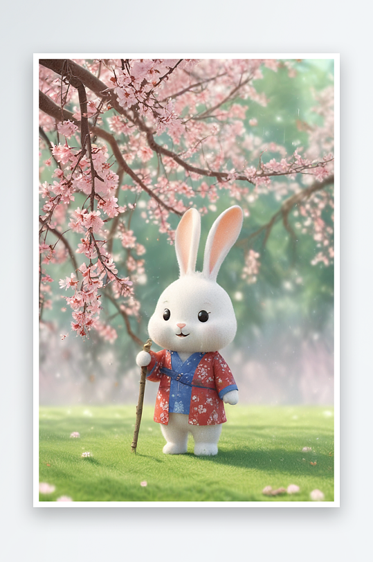 兔子与樱花的温馨时刻
