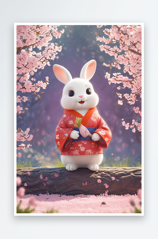 可爱兔子与樱花的欢乐时光