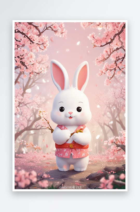 可爱兔子与樱花的欢乐时光