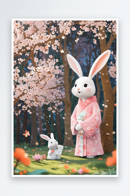 兔子与樱花的童话般邂逅