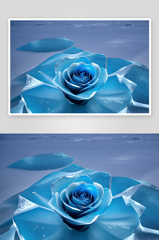 冰上蓝色玫瑰的清新美丽