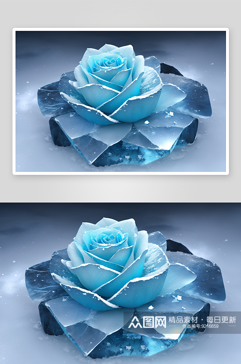 寒冬中的冰蓝玫瑰素材