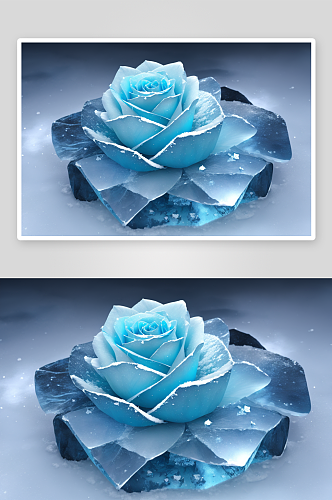 寒冬中的冰蓝玫瑰