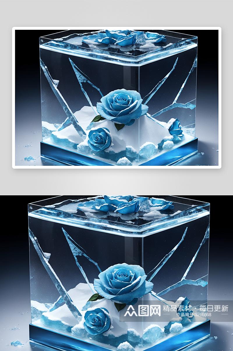 寒冬中的冰蓝玫瑰素材