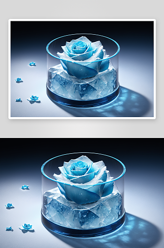 寒冬中的冰蓝玫瑰