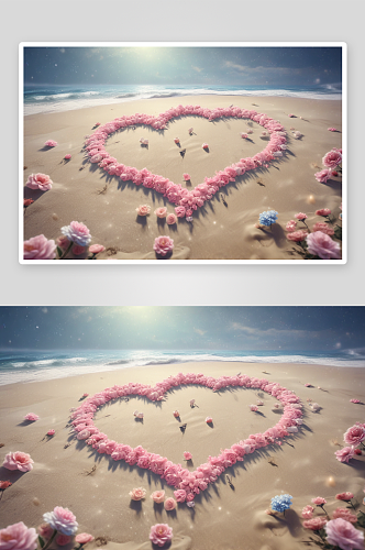 沙滩心型花朵爱在沙滩上绽放