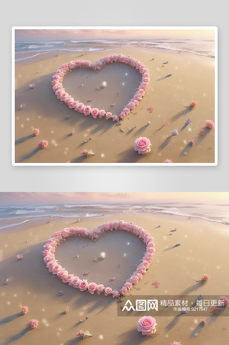 沙滩心型花朵爱在沙滩上绽放素材