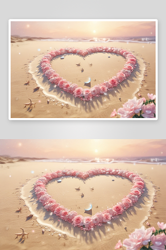 沙滩心型花朵沙滩上的心之花