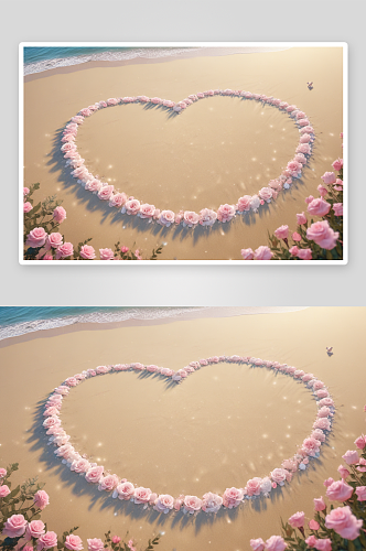 沙滩心型花朵沙滩上的心之花