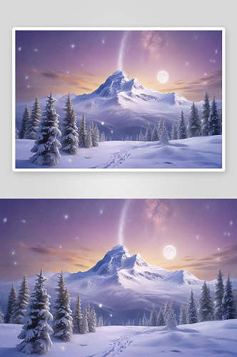 美丽的雪山金色满月下的夜空之旅