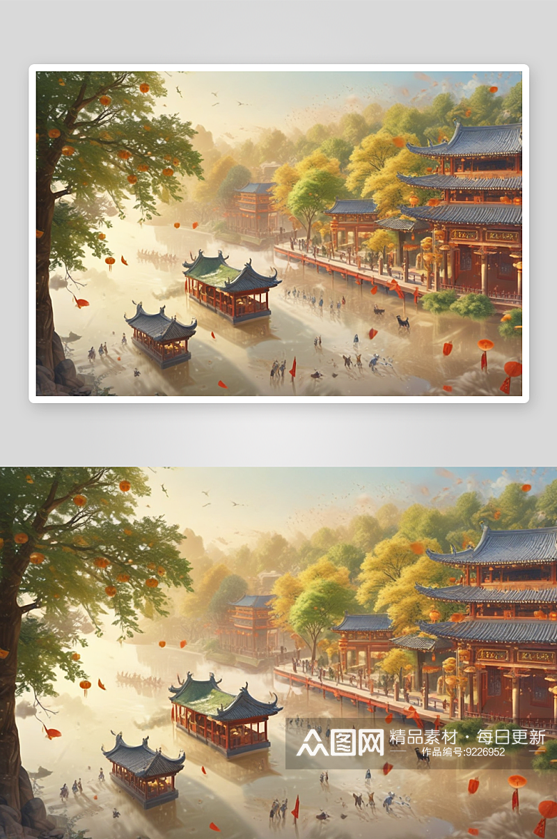 唐代繁华景象插画的瑰丽与绚烂素材