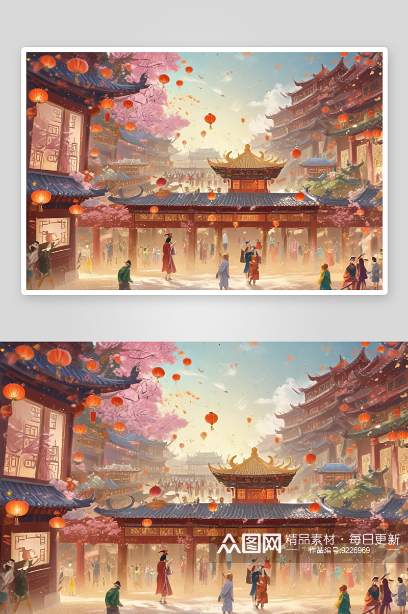 唐代繁华景象插画的瑰丽与绚烂素材