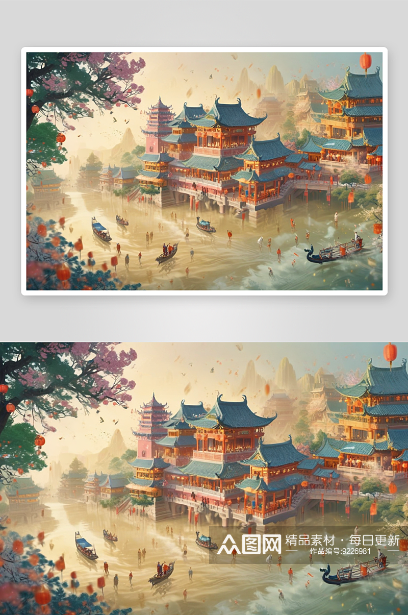 唐代繁华景象插画中的盛世荣光素材