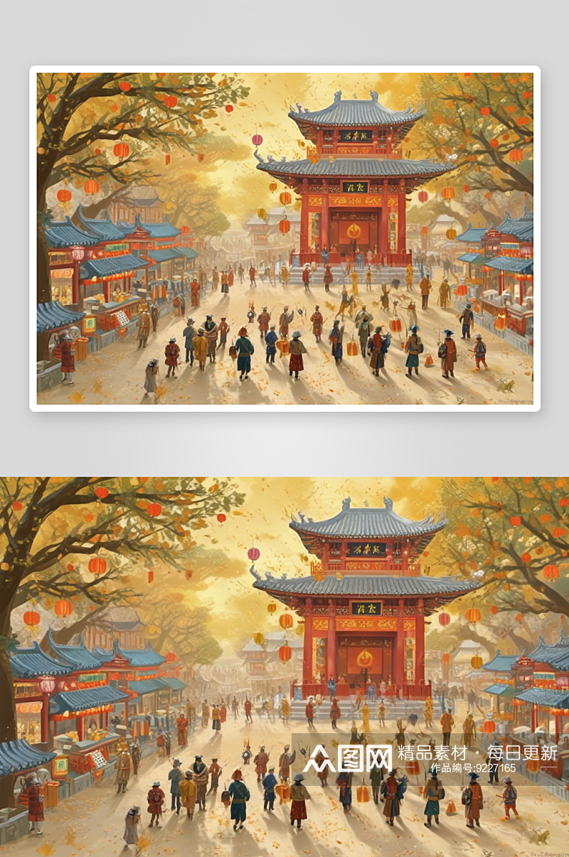唐代繁华景象插画的文人雅士与书院风貌素材