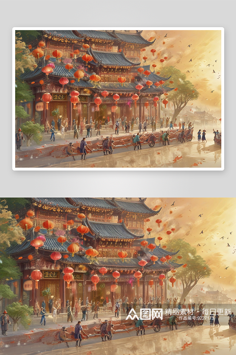 唐代繁华景象插画的文人雅士与书院风貌素材