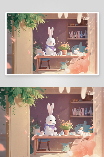 柔和光影中的可爱兔子