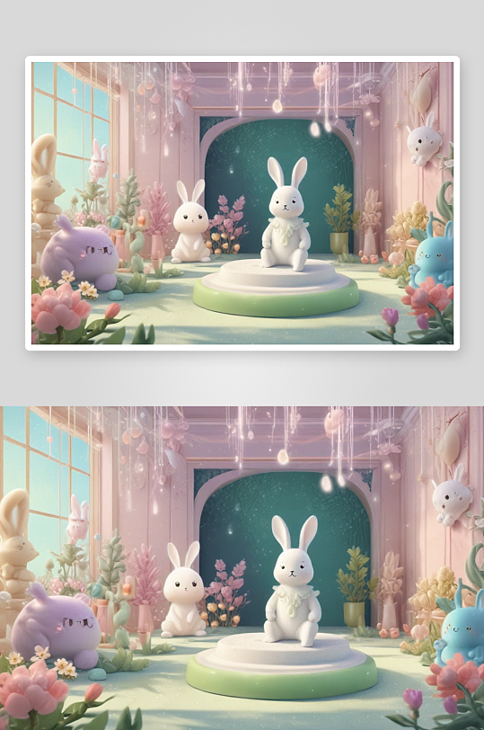柔和色彩中的温柔兔子