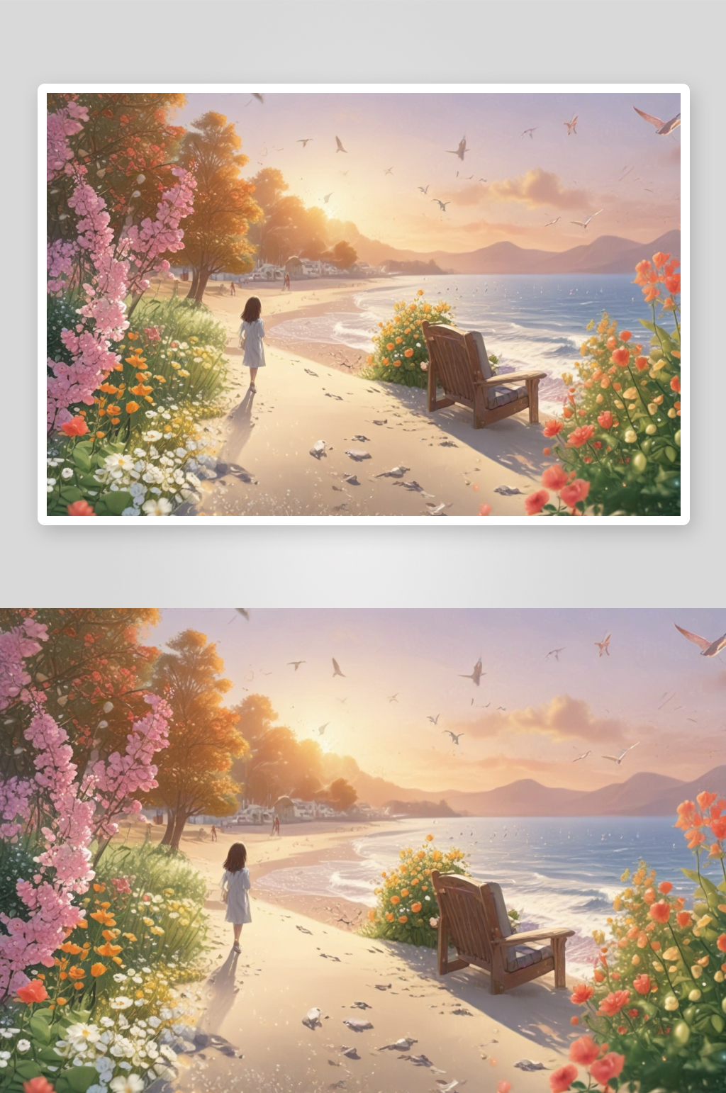 海岸美景岸边花海绽放浪漫情愫素材