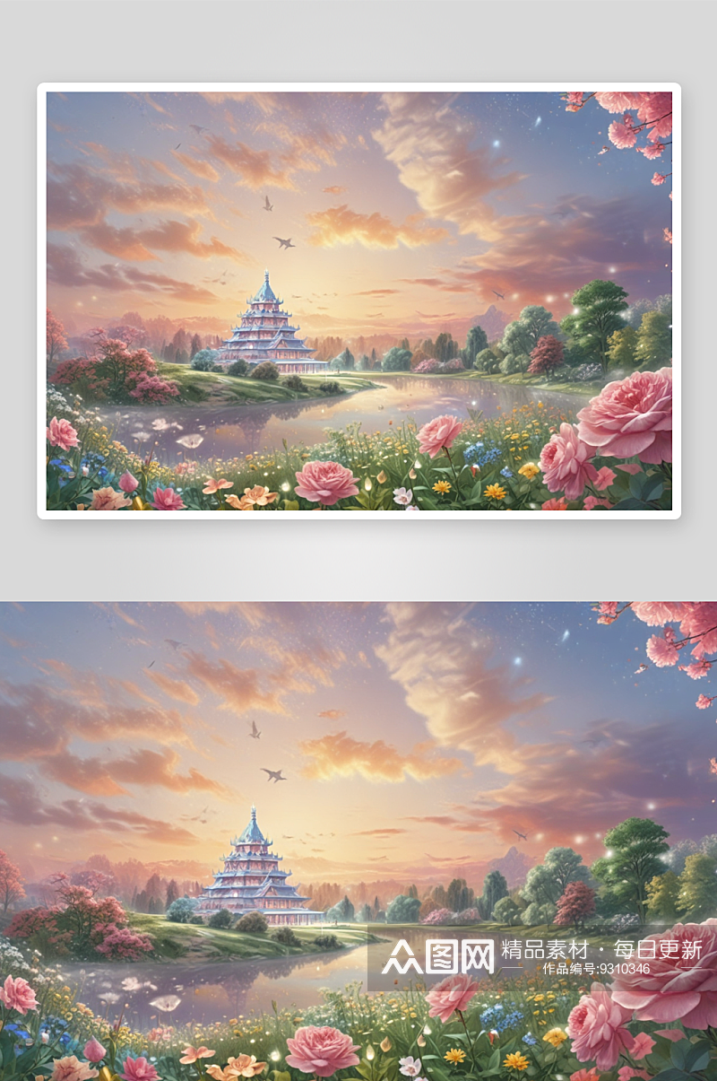 水晶宫欧式风格玫瑰插图展现素材