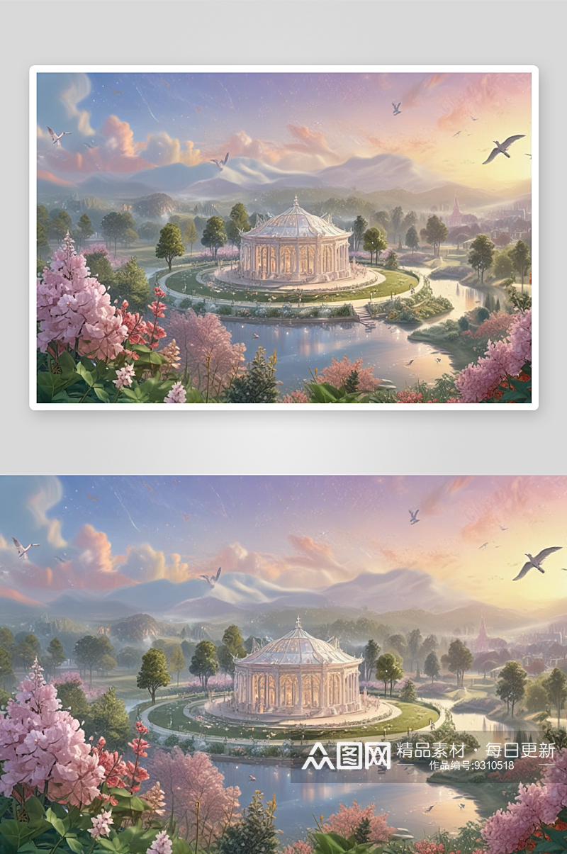 华丽水晶宫欧式玫瑰插图风景素材