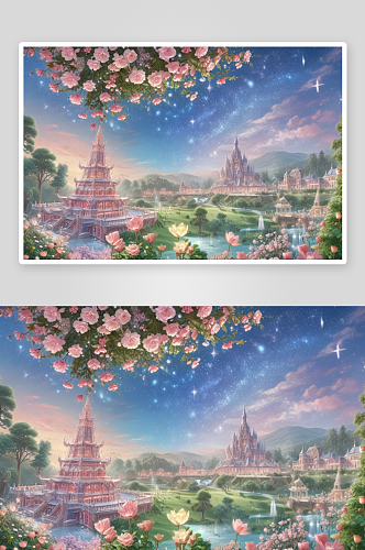 华丽水晶宫欧式玫瑰插图风景
