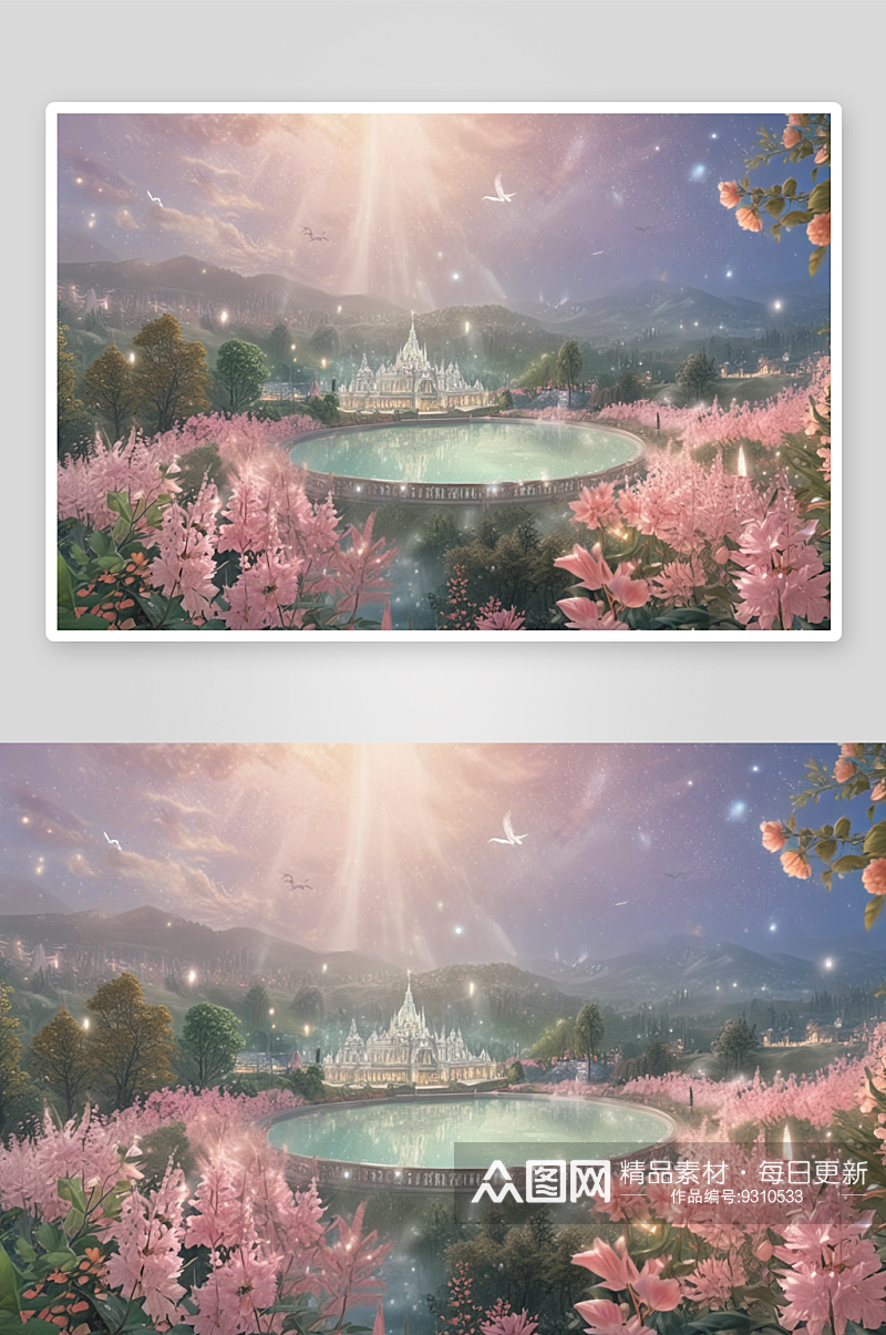 华丽水晶宫欧式玫瑰插图风景素材