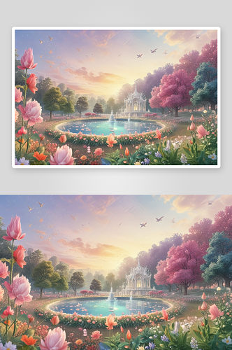 华丽水晶宫欧式玫瑰插图风景