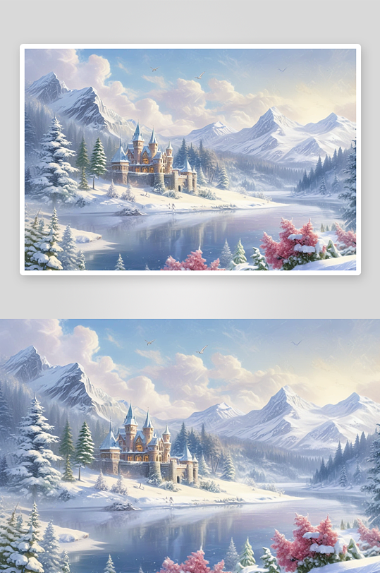 冰雪童话冬日冰城堡中的冰玫瑰与梦幻故事