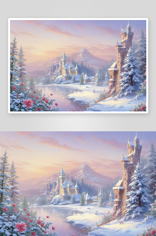 冰雪童话冬日冰城堡中的冰玫瑰与梦幻故事