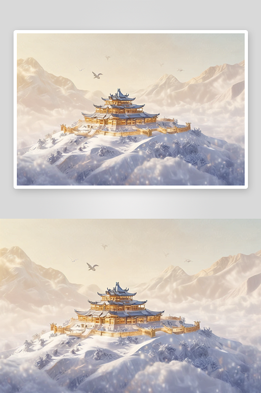 金色中国皇家宫殿昆仑雪山巅峰