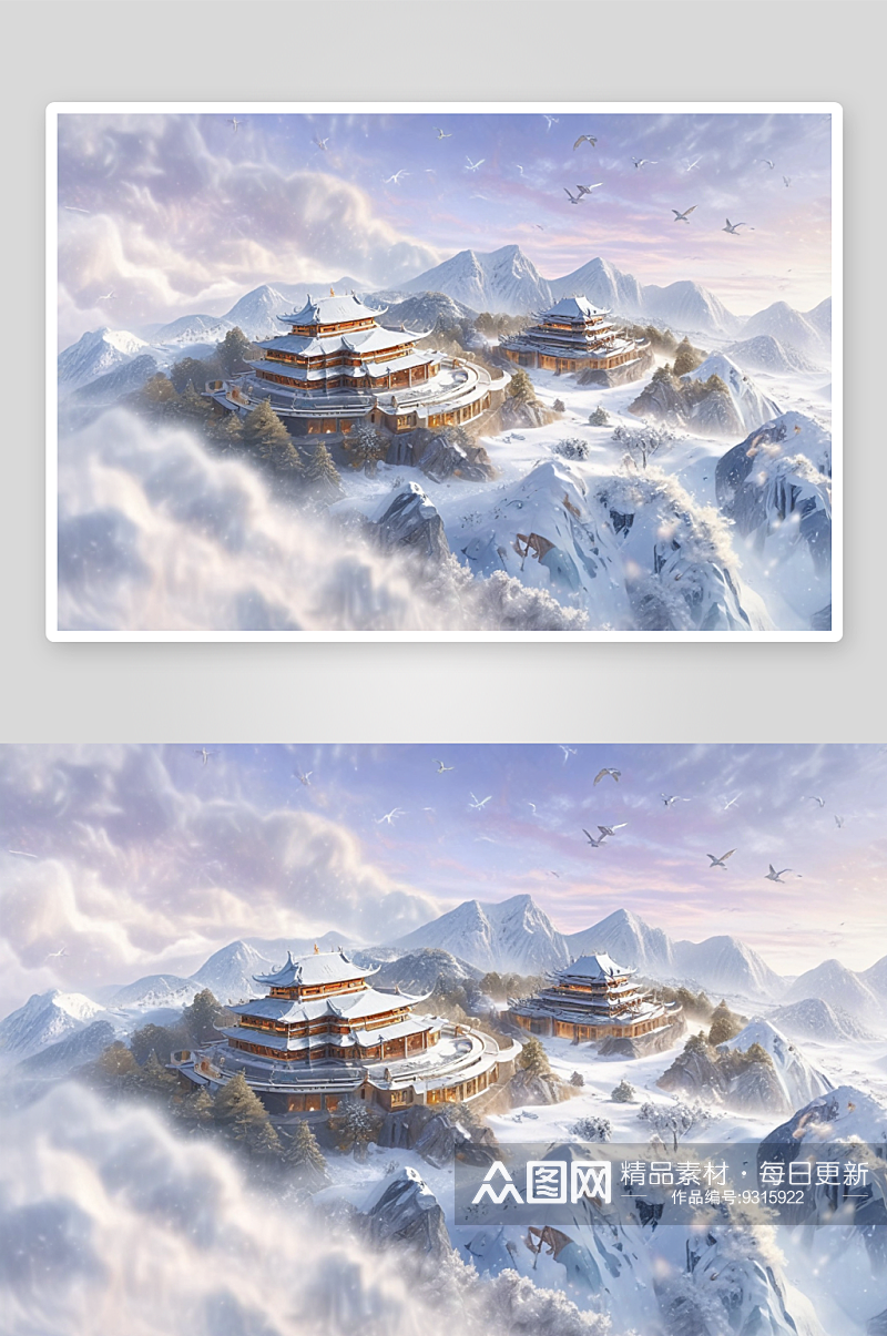昆仑雪山巅峰金色中国皇家宫殿素材