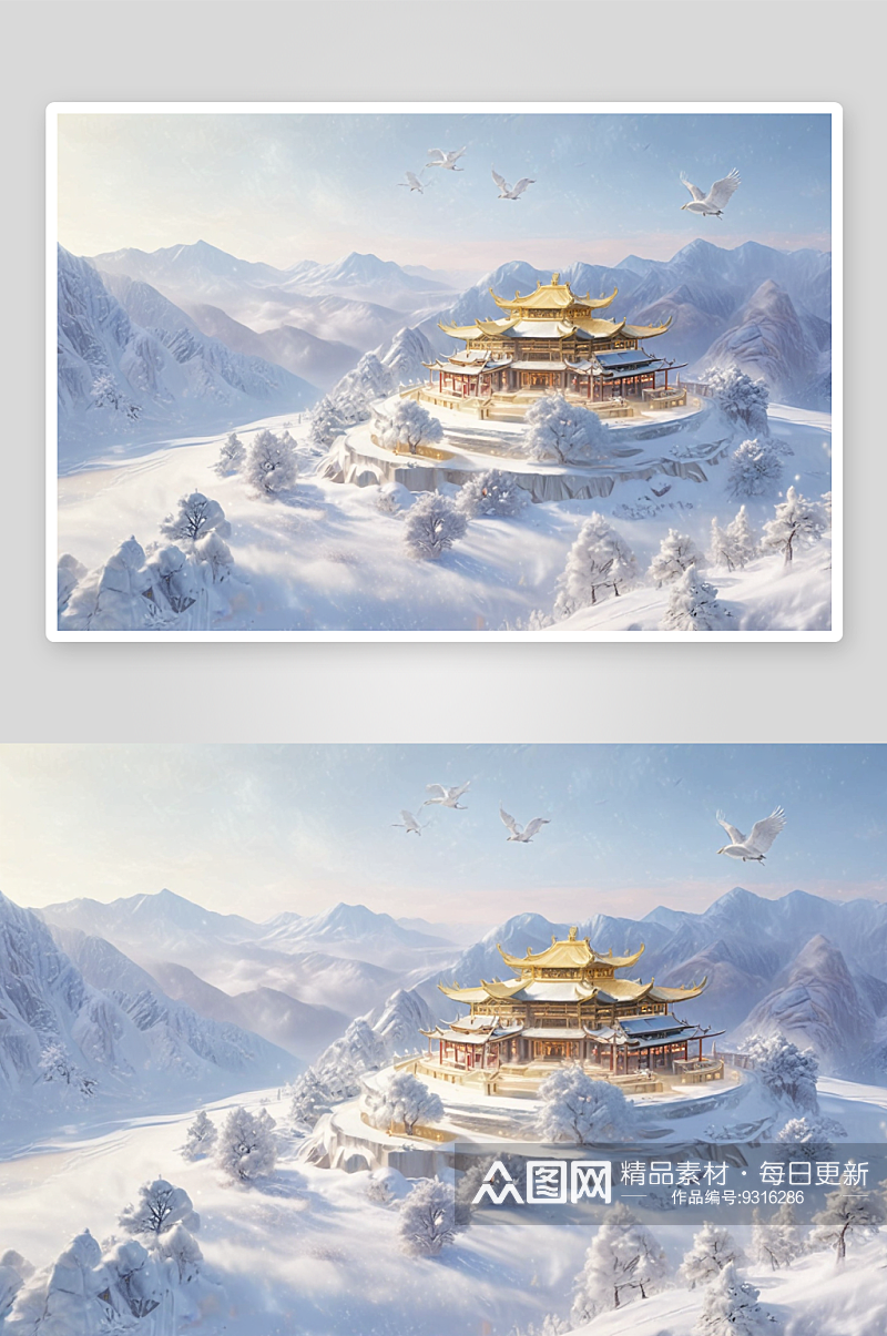 中国皇家宫殿金色瑰宝昆仑雪山巅素材