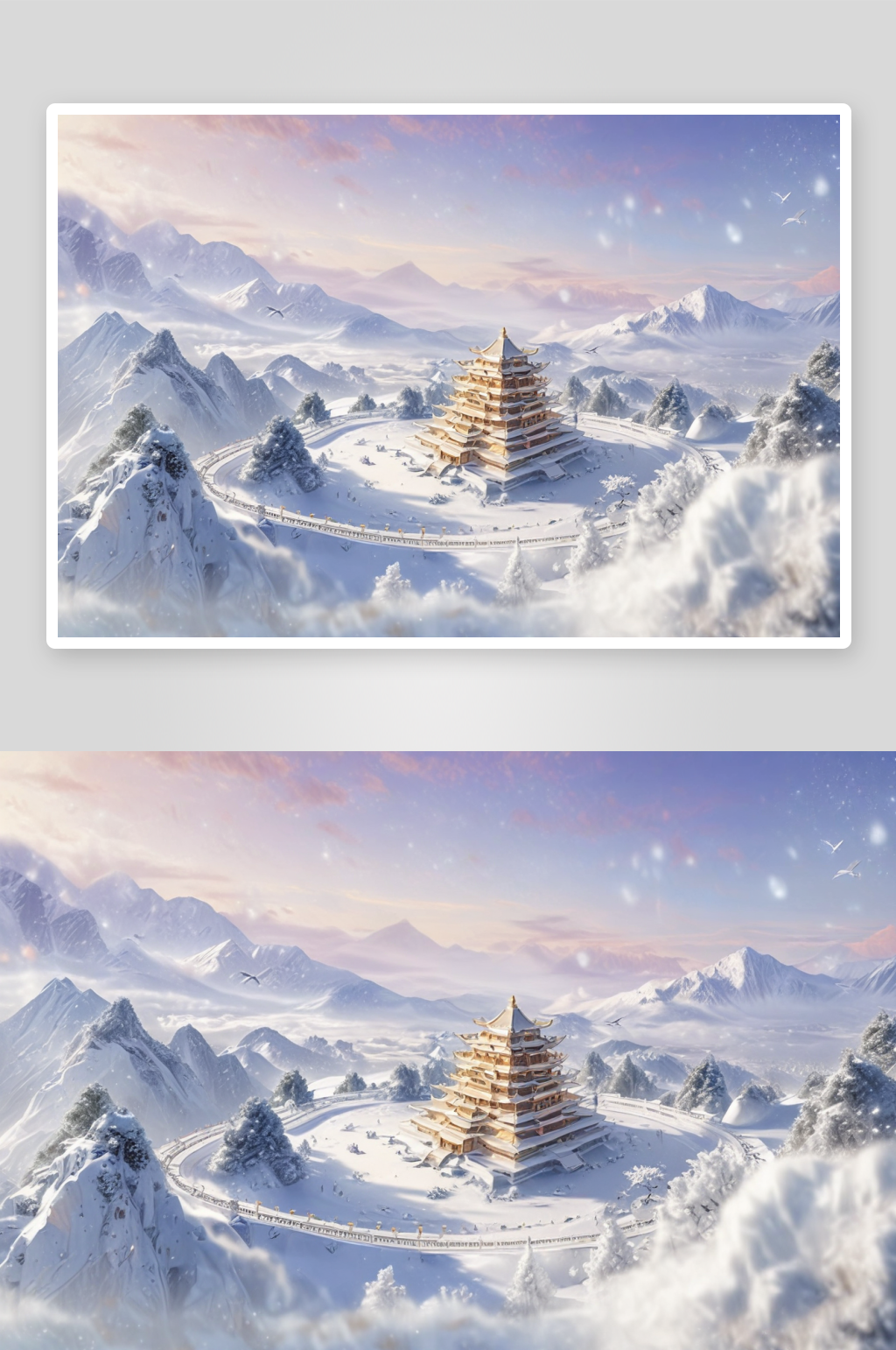 金色瑰宝中国皇家宫殿屹立昆仑雪山素材