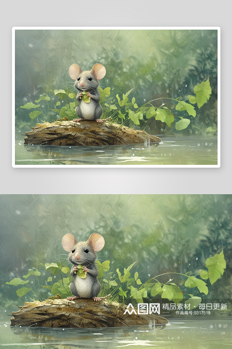 下雨天的可爱小老鼠雨中的萌动素材
