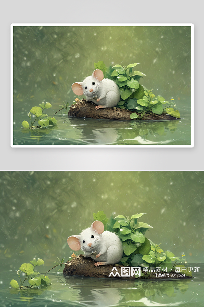 下雨天的可爱小老鼠雨中的萌动素材
