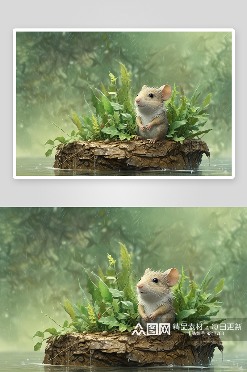 可爱小老鼠雨滴中的萌动画素材