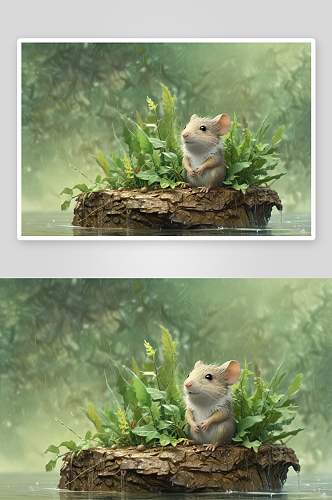 可爱小老鼠雨滴中的萌动画