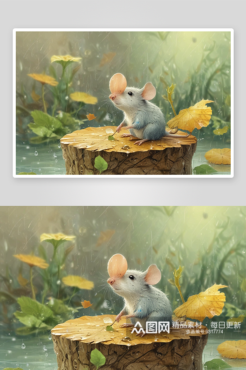 可爱小老鼠雨滴中的萌动画素材