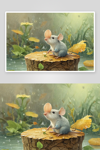 可爱小老鼠雨滴中的萌动画