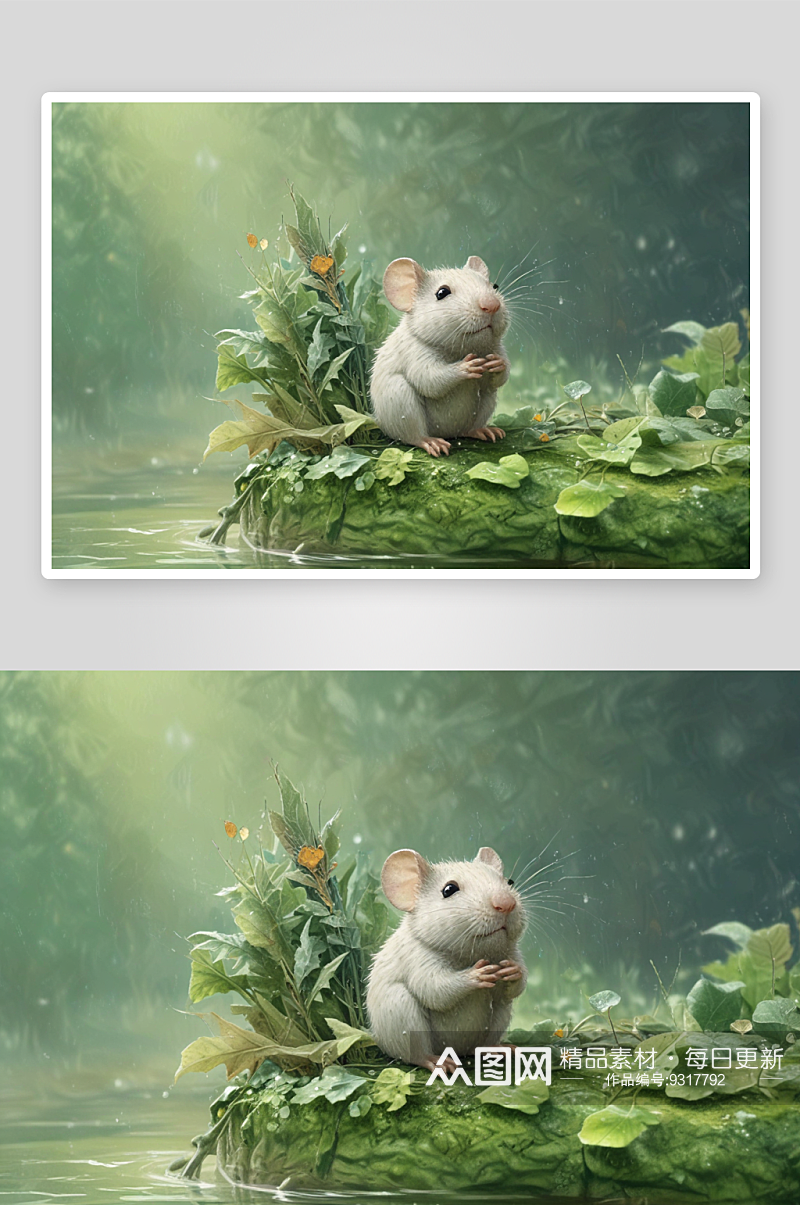 下雨天的小老鼠湿身的萌宠素材