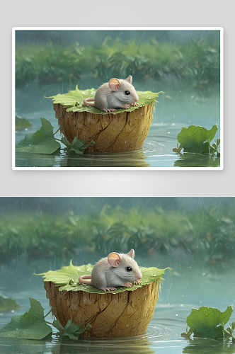 下雨天的小老鼠湿身的萌宠