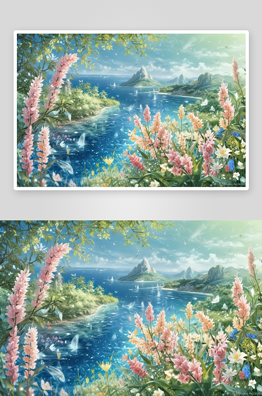 花海映衬湖泊的浪漫