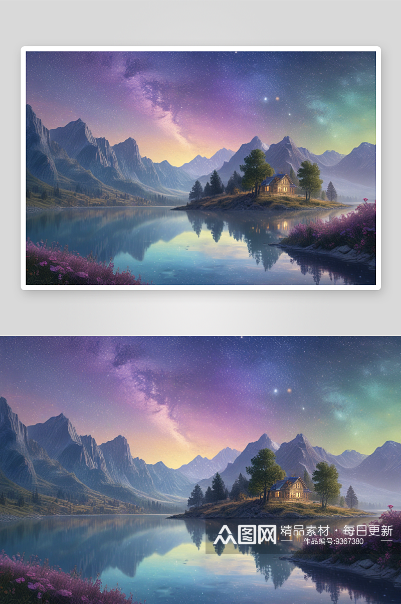 山青水碧湖泊绘画中的景色素材