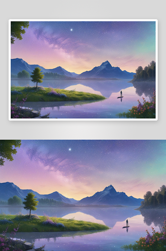 山光水影湖泊为画布的绘画